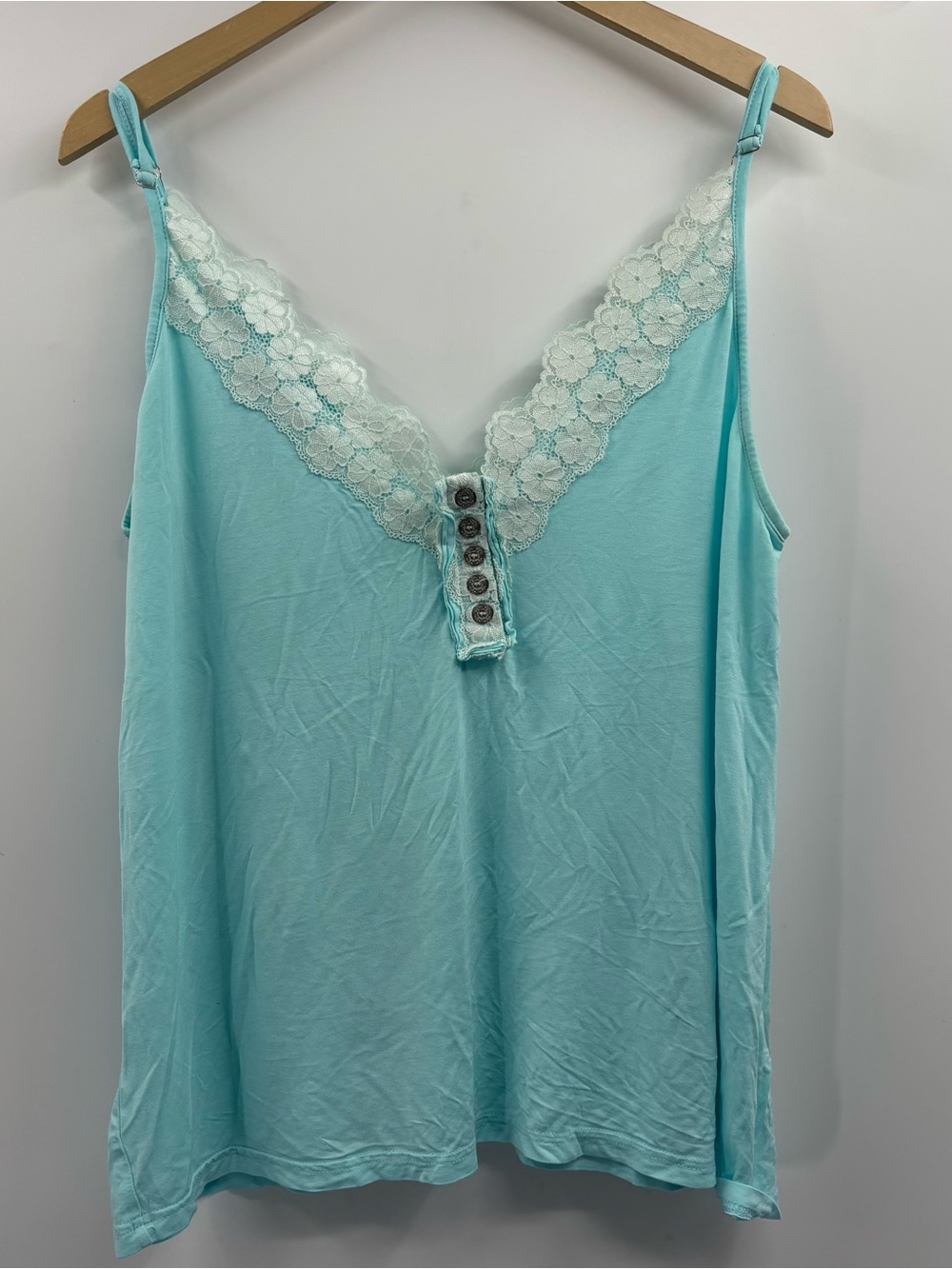 POL Aqua Blue Lace Soft Cozy Sleep Camisole Top Size Large